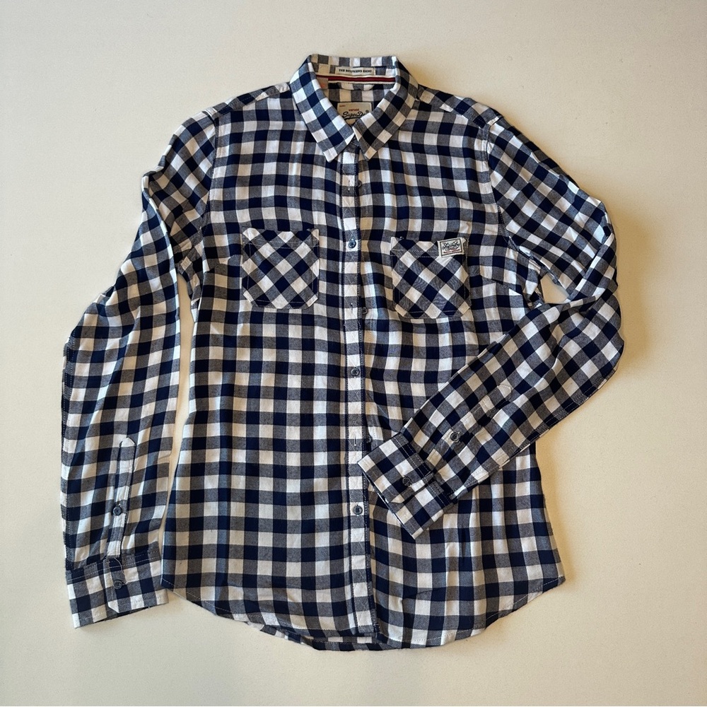 Superdry Women’s ‘Boyfriend’ Flannel Shirt - SUPER SOFT - Navy/White Size S